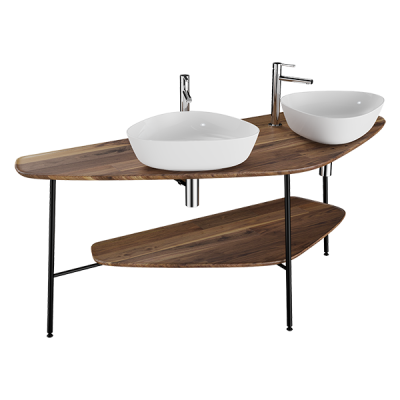 Plural столешница под 2 раковины, 160 см, массив, цвет темный дуб ..