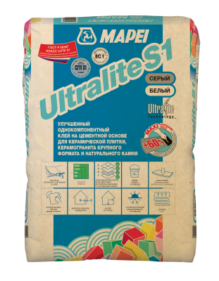 ULTRALITE S1, ТМ MAPEI, цвет белый, (15кг), (Россия), Смесь сухая клеевая на цементном вяжущем класс