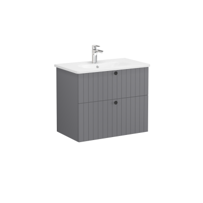 Тумба Root Groove 80 см с круглой раковиной, 2 ящика, матовый серый ..