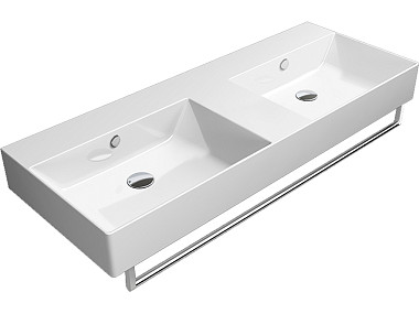 KUBE'X 120x47 раковина с переливом (двойная чаша) - 1 отв. для смесителя - глазурь белая глянцевая E
